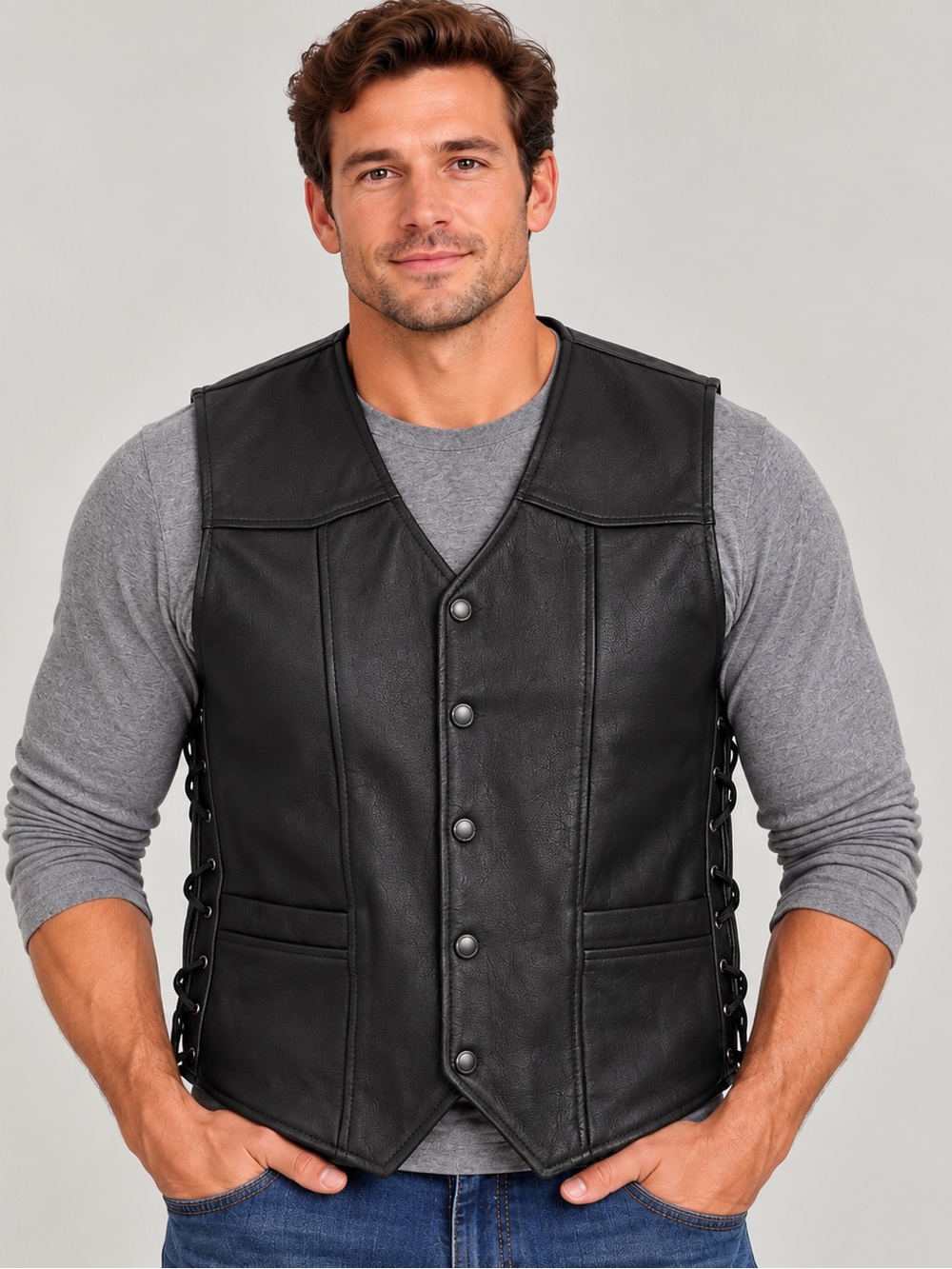 Choko Riding Gear Leather Biker Vest | NWT | Men’s L | Black Lace Sides